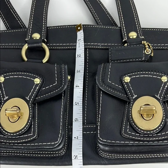 RARE Coach Legacy Collection Black Hot Pink Leather Brass Satchel Shoulder Bag - Picture 15 of 16